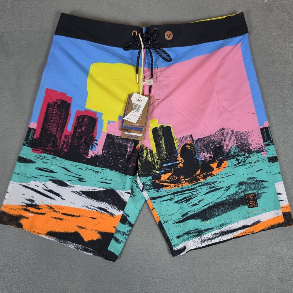 VAST Copper Series Board Shorts Size 32 Blue Water Surf Swim Trunks NWT Beach